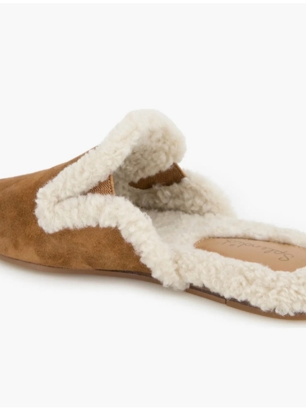 Splendid Chestnut Suede Shearling-Trim Mules - Picture 3 of 8